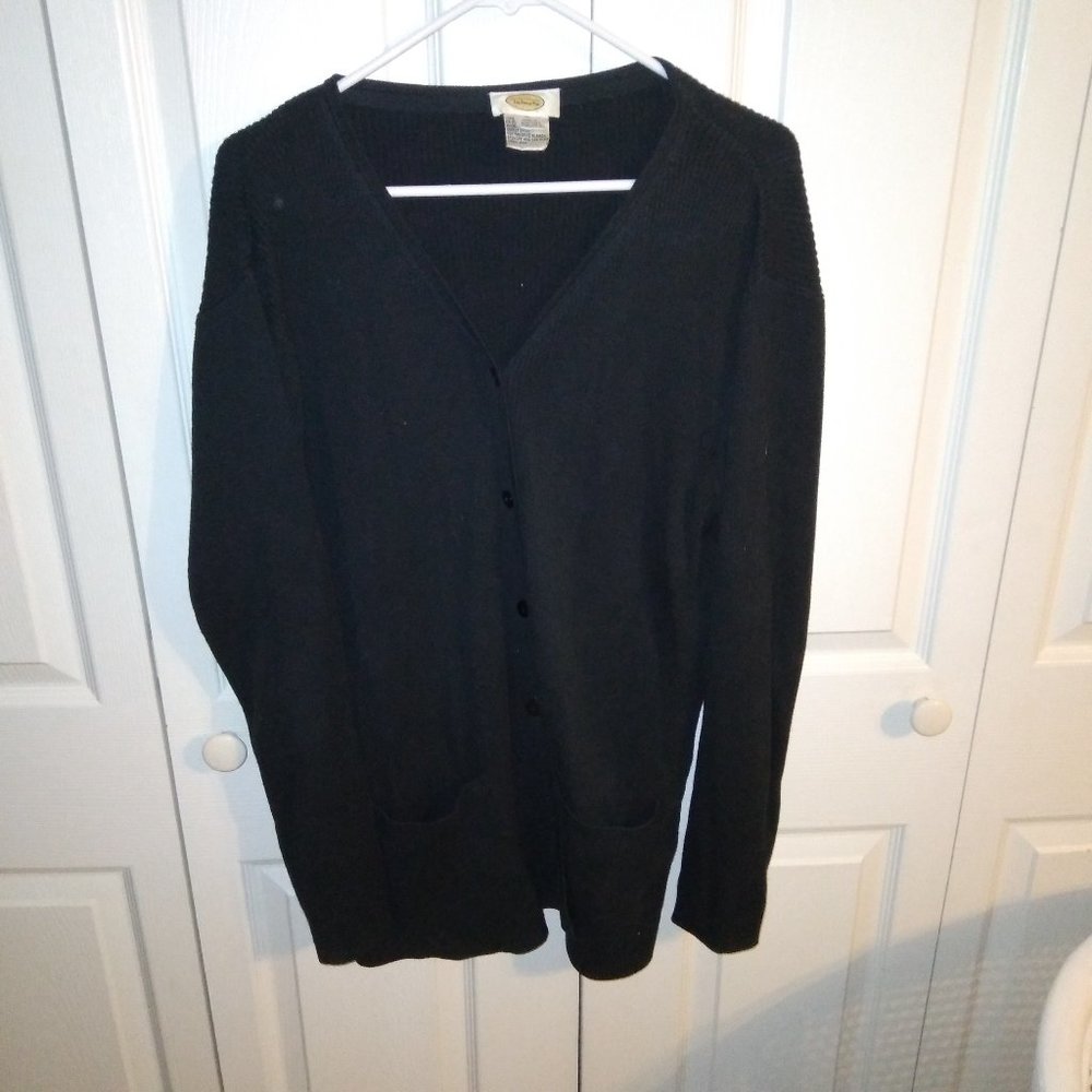 Talbot's Black Ribbed Cardigan Sweater